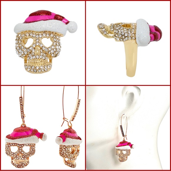 Betsey Johnson ‘Betseys Holiday’ Santa Skull Sz 7 & Earrings Set NWT! - Picture 2 of 16